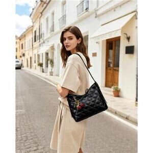 Black Purse for Women – Soft Leather Quilted Hobo Handbag Crossbody Shoulder Bag